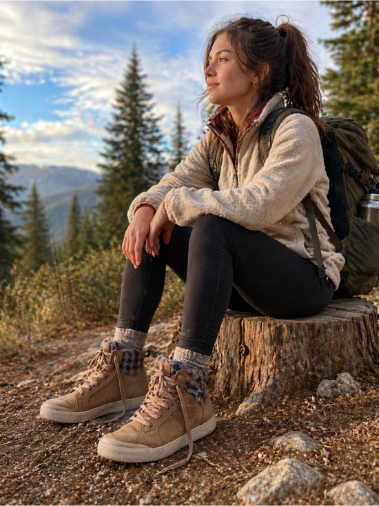 Keen Shoes - Keen Women's Tan Nubuck Leather Lace-Up High Top Boots with Patterned Cuff